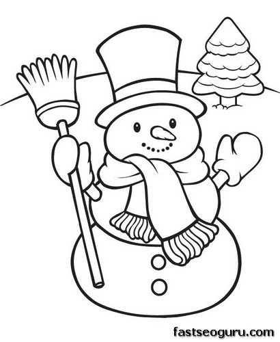 Printable happy snowman Christmas coloring pages